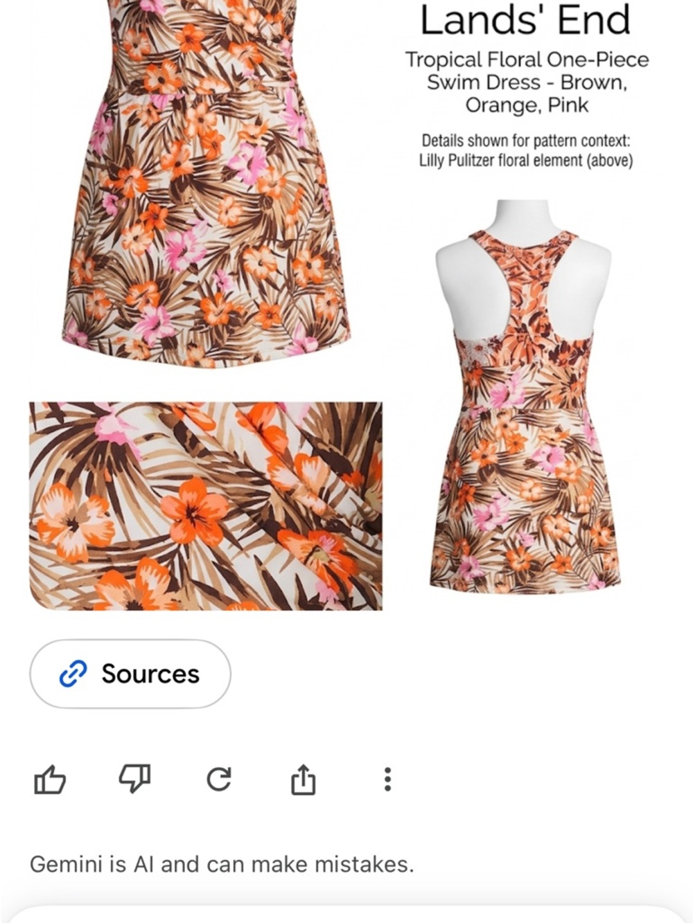 Lands' End Tropical Floral One-Piece Swim Dress - Brown/Orange/Pink